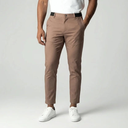 Slim fit lichtbruine stretch broek met elastische tailleband