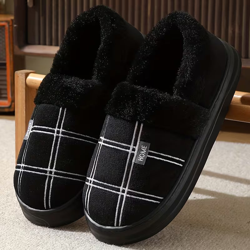 Pluche Slippers met Geruit Patroon Warm en Zacht - Mode Vibes