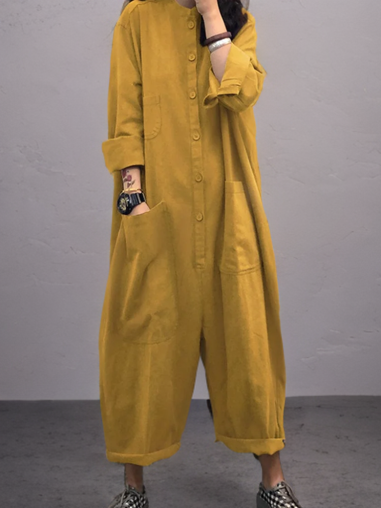 Lange Mouwen Jumpsuit van Katoen en Linnen Zomerjurk - Mode Vibes