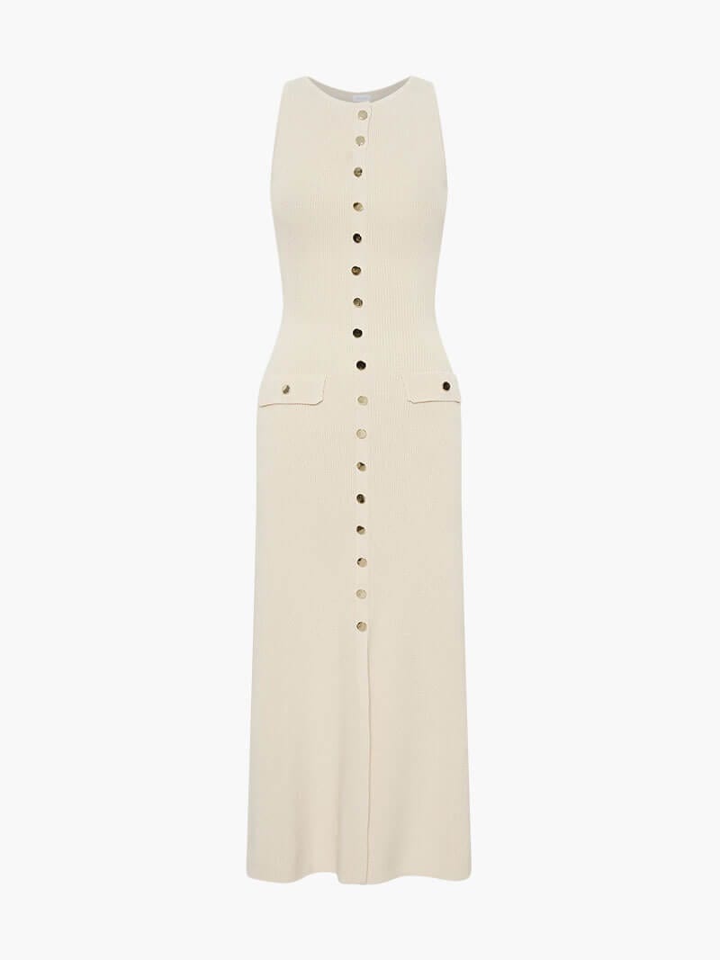 Mouwloze Maxijurk met Knopdetail - Elegante Jurk voor Vrouw