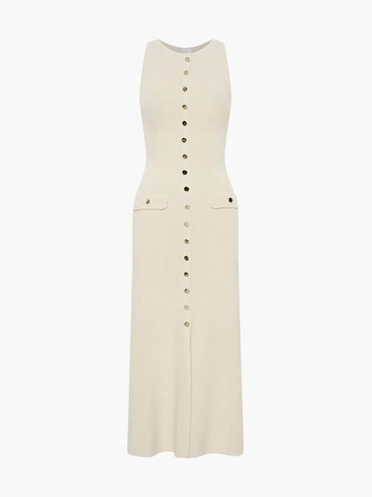 Mouwloze Maxijurk met Knopdetail - Elegante Jurk voor Vrouw