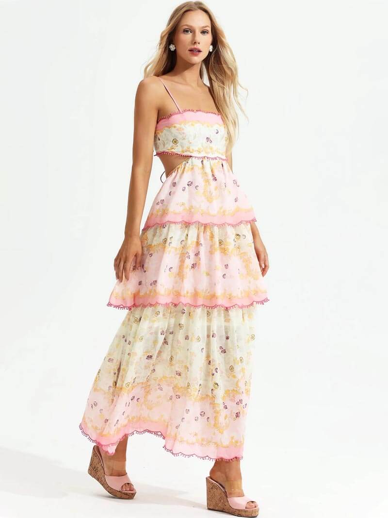 Bloemen Maxidress Romantisch met Rugkant-Details