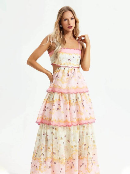Bloemen Maxidress Romantisch met Rugkant-Details