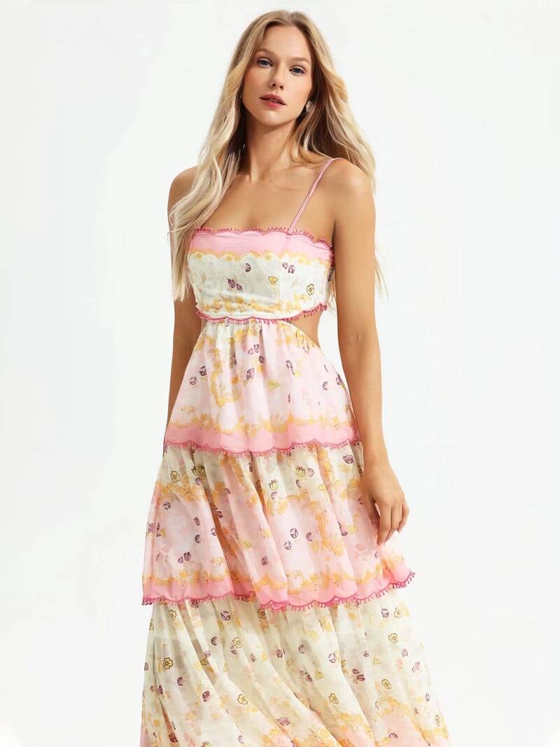 Bloemen Maxidress Romantisch met Rugkant-Details