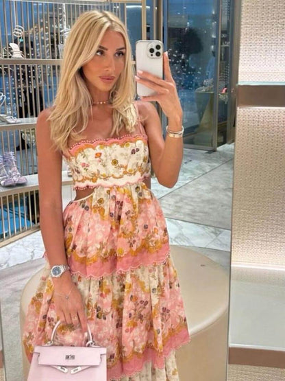 Bloemen Maxidress Romantisch met Rugkant-Details