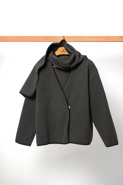 Korte damesmantel in Franse stijl met sjaal – Elegant & minimalistisch design