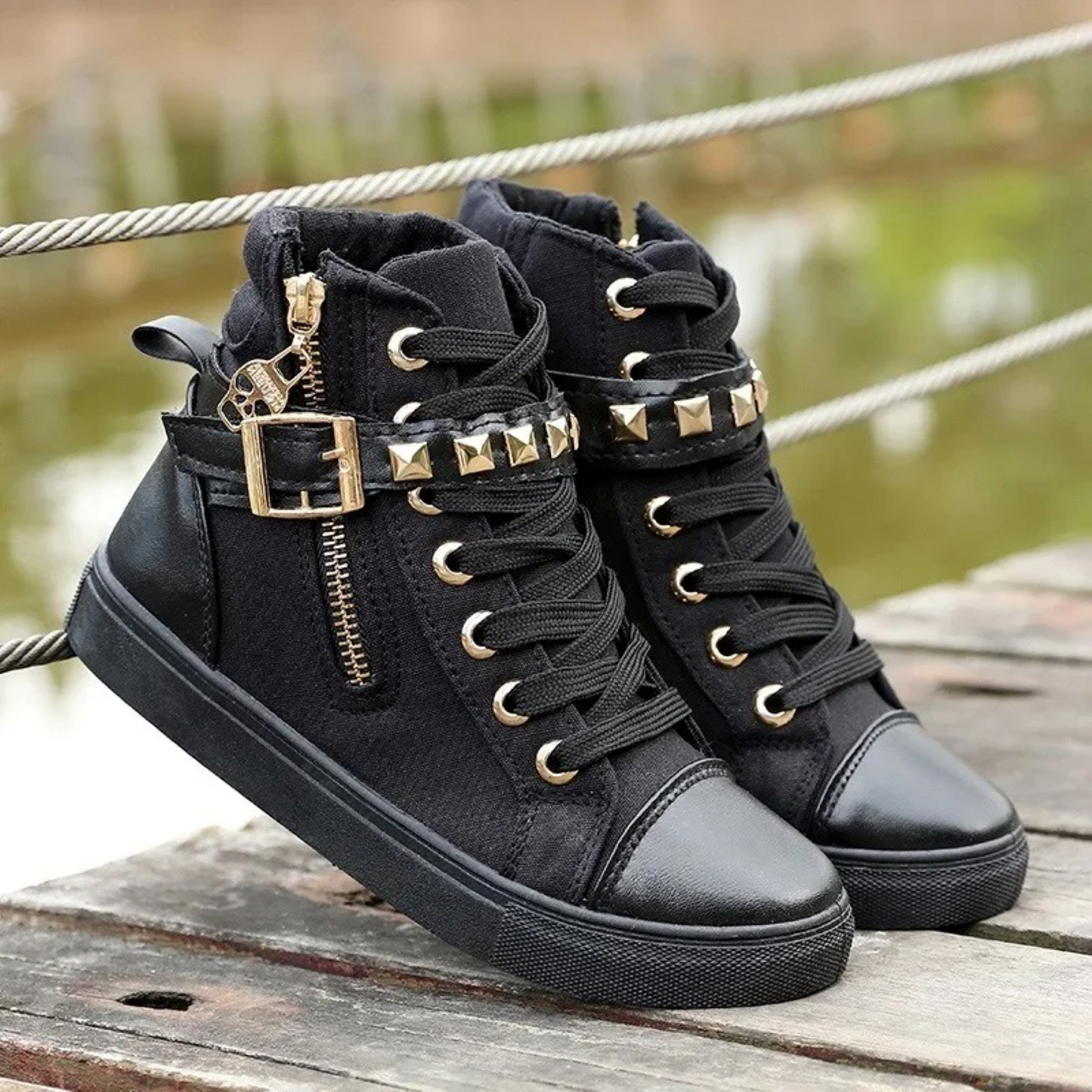 Dames Hoge Leren Sneakers Wit met Rits