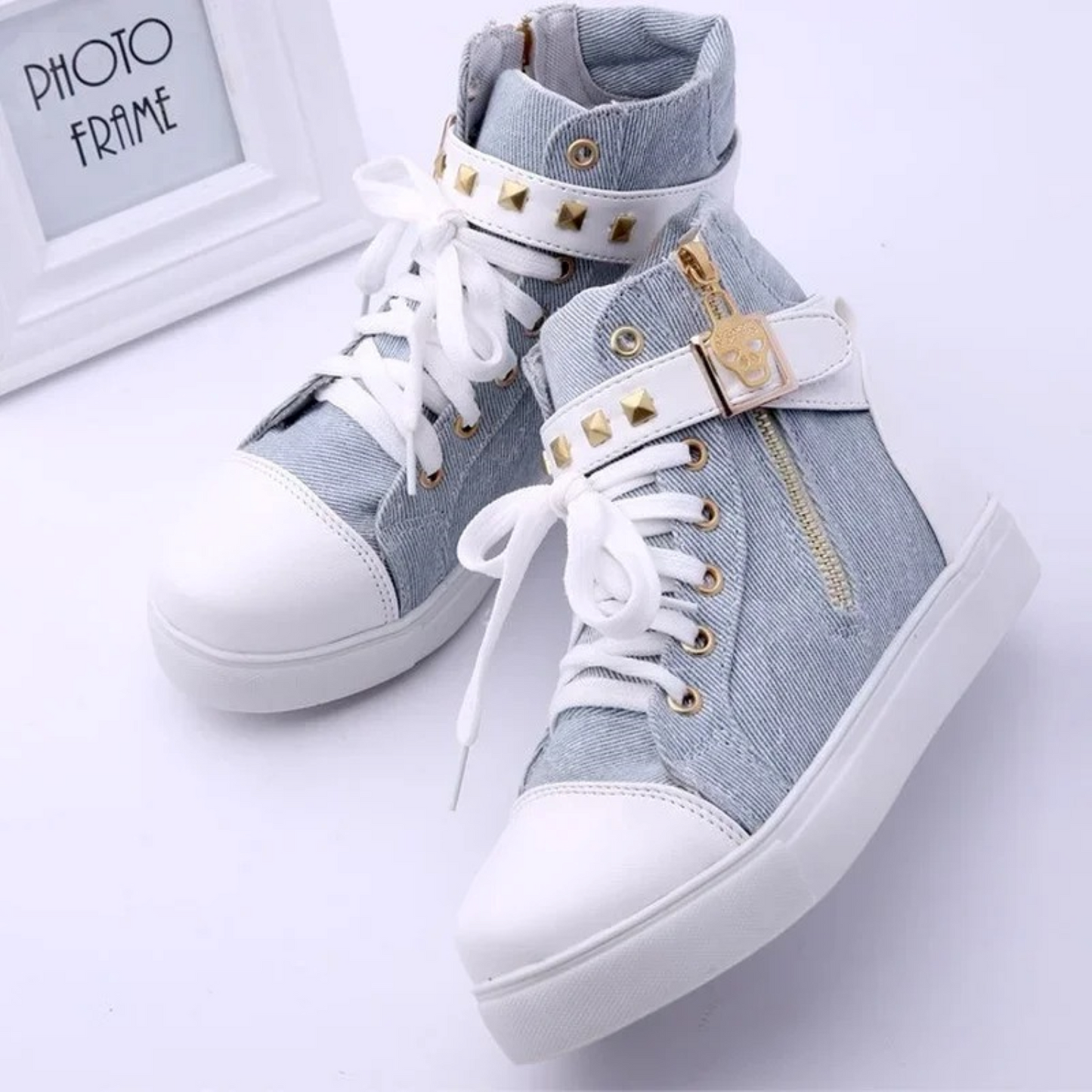 Dames Hoge Leren Sneakers Wit met Rits