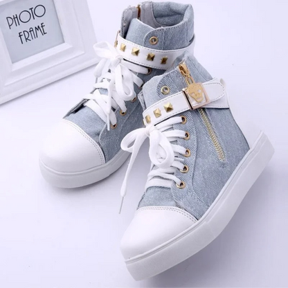 Dames Hoge Leren Sneakers Wit met Rits