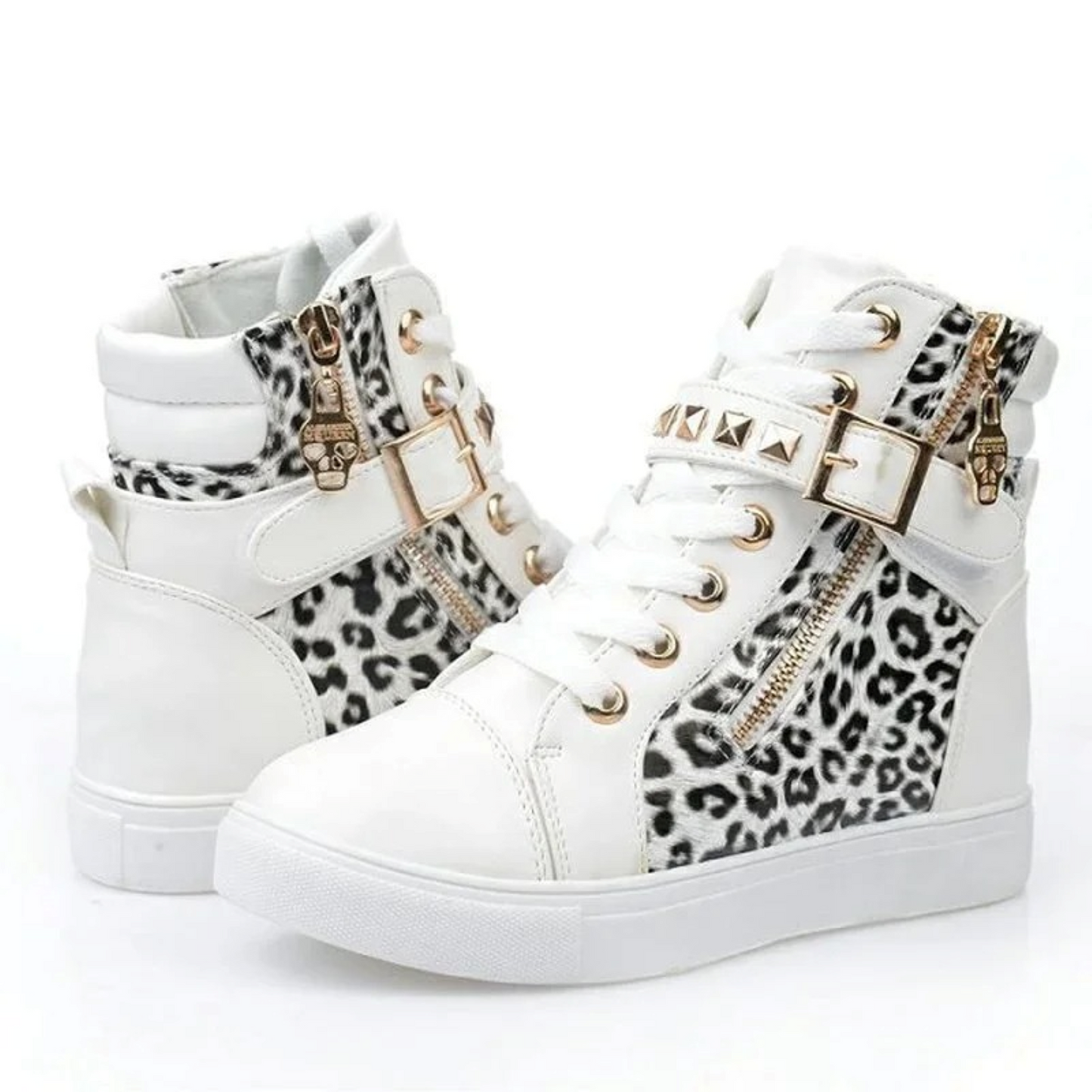 Dames Hoge Leren Sneakers Wit met Rits