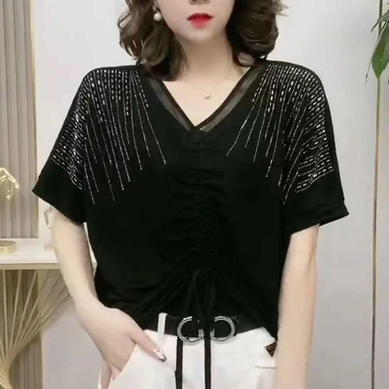 Stijlvolle V-Hals Blouse met Strikdetail