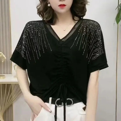 Stijlvolle V-Hals Blouse met Strikdetail