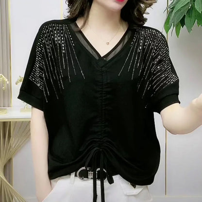 Stijlvolle V-Hals Blouse met Strikdetail