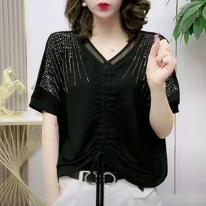 Stijlvolle V-Hals Blouse met Strikdetail