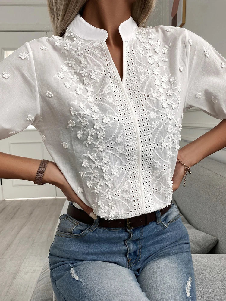 Zomerse Bloemen Borduurwerk Kant Blouse