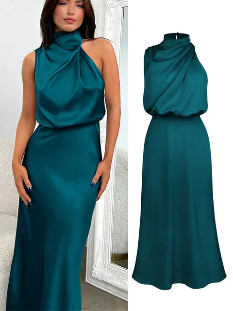 VELANORA- Elegante Satijnen Maxi Jurk