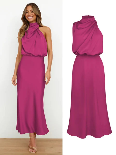VELANORA- Elegante Satijnen Maxi Jurk