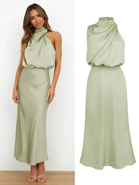VELANORA- Elegante Satijnen Maxi Jurk