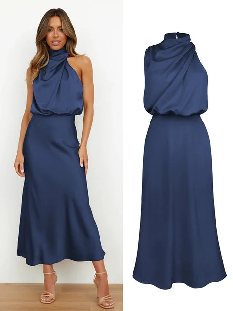 VELANORA- Elegante Satijnen Maxi Jurk