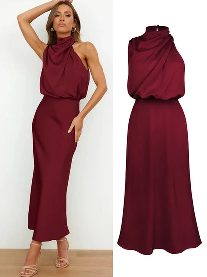 VELANORA- Elegante Satijnen Maxi Jurk