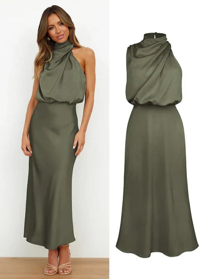 VELANORA- Elegante Satijnen Maxi Jurk