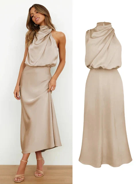 VELANORA- Elegante Satijnen Maxi Jurk