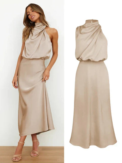 VELANORA- Elegante Satijnen Maxi Jurk