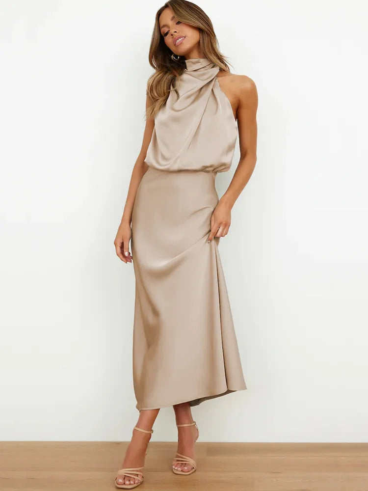 VELANORA- Elegante Satijnen Maxi Jurk