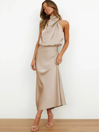 VELANORA- Elegante Satijnen Maxi Jurk