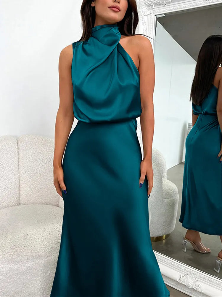 VELANORA- Elegante Satijnen Maxi Jurk