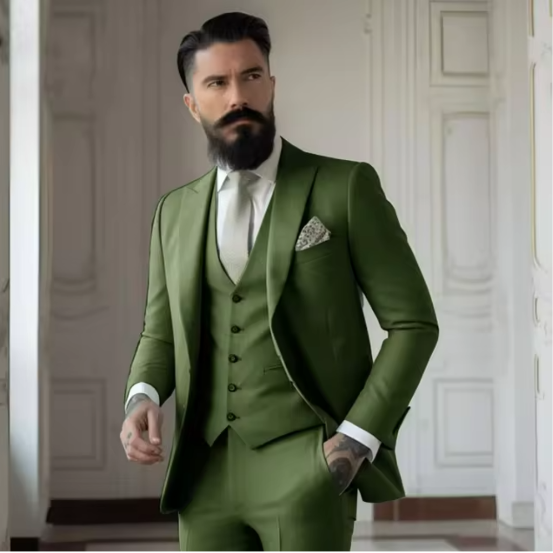Driedelig Heren Pak Saliegroen Elegant Bruiloft