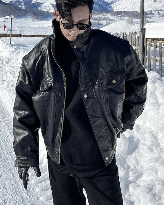 Leren Herenjack Oversized Stijlvol Design