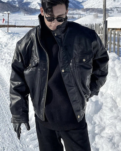 Leren Herenjack Oversized Stijlvol Design
