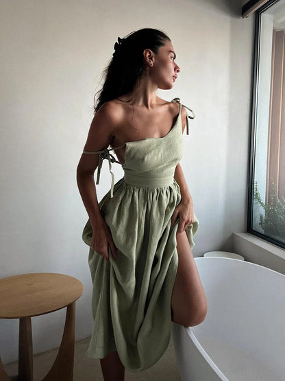 Zomerjurk Linnen Elegante Fit en Flare Jurk