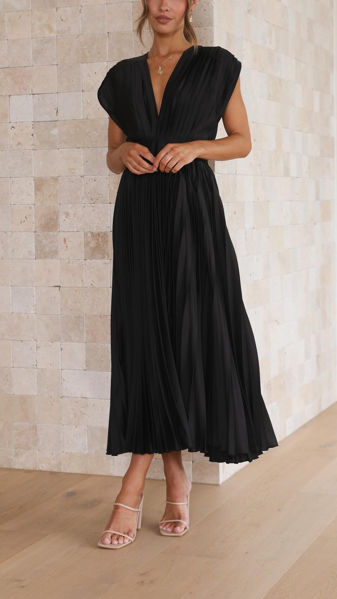 V-hals Jurk Strik Detail Korte Mouw Zomerjurk