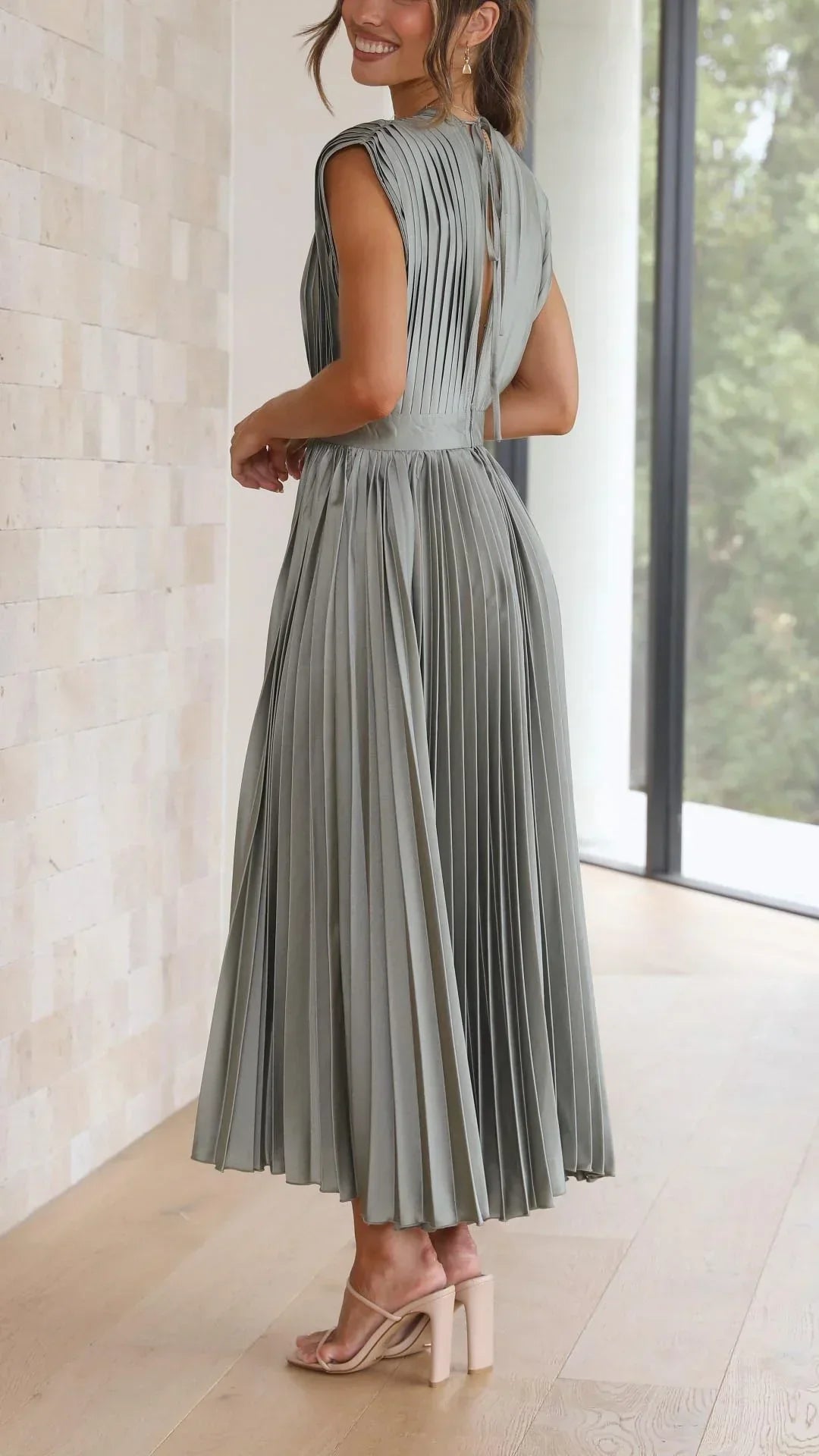 V-hals Jurk Strik Detail Korte Mouw Zomerjurk