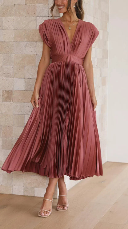 V-hals Jurk Strik Detail Korte Mouw Zomerjurk