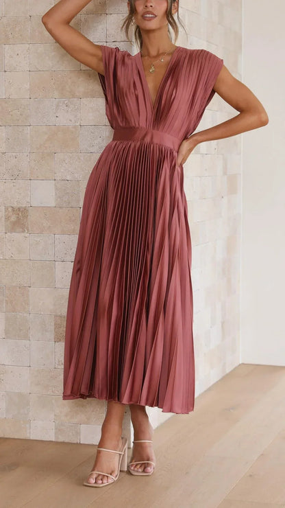 V-hals Jurk Strik Detail Korte Mouw Zomerjurk