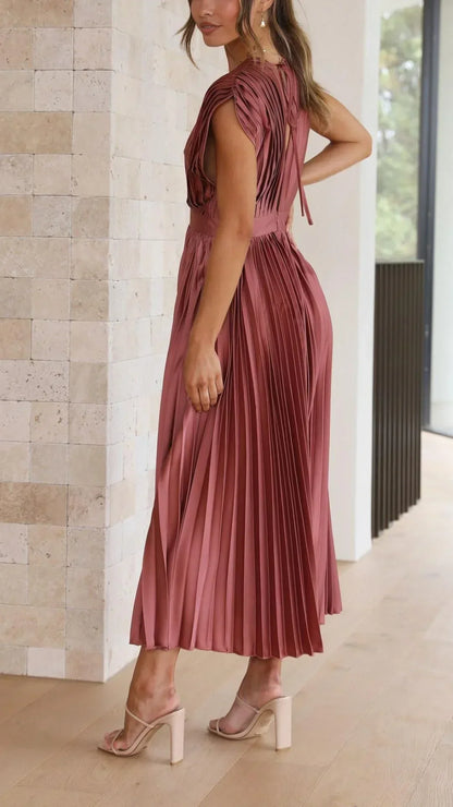 V-hals Jurk Strik Detail Korte Mouw Zomerjurk