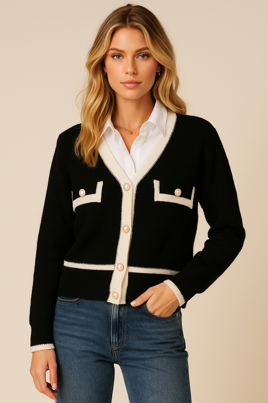 Dames Vest Parijs Look Gouden Knopen Stijlvol Contrast - Mode Vibes
