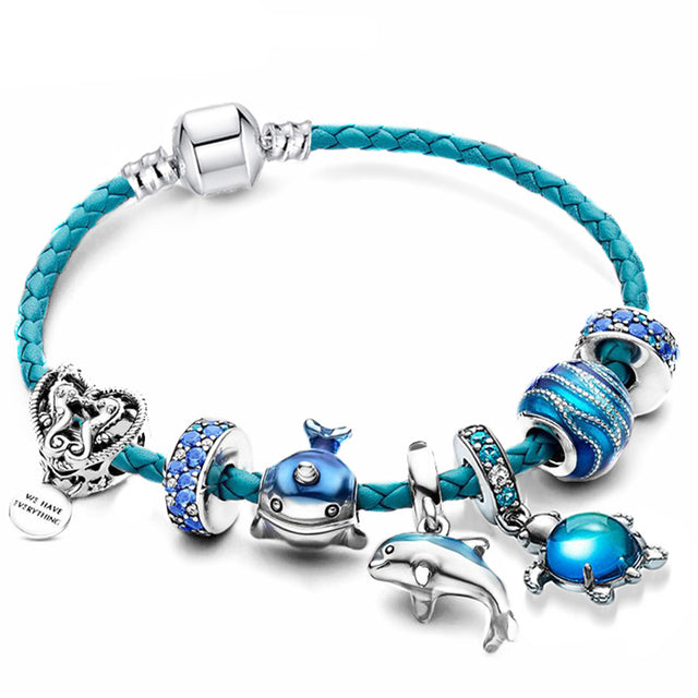Armband met Charms Zilver en Leer Ocean Breeze Stijl Julia