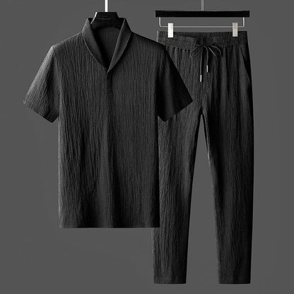 Luxe Heren Set met Textuur Casual Stijl - Mode Vibes