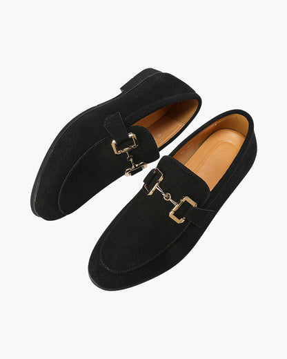 Leren Heren Loafers Suede Chique Metalen Detail
