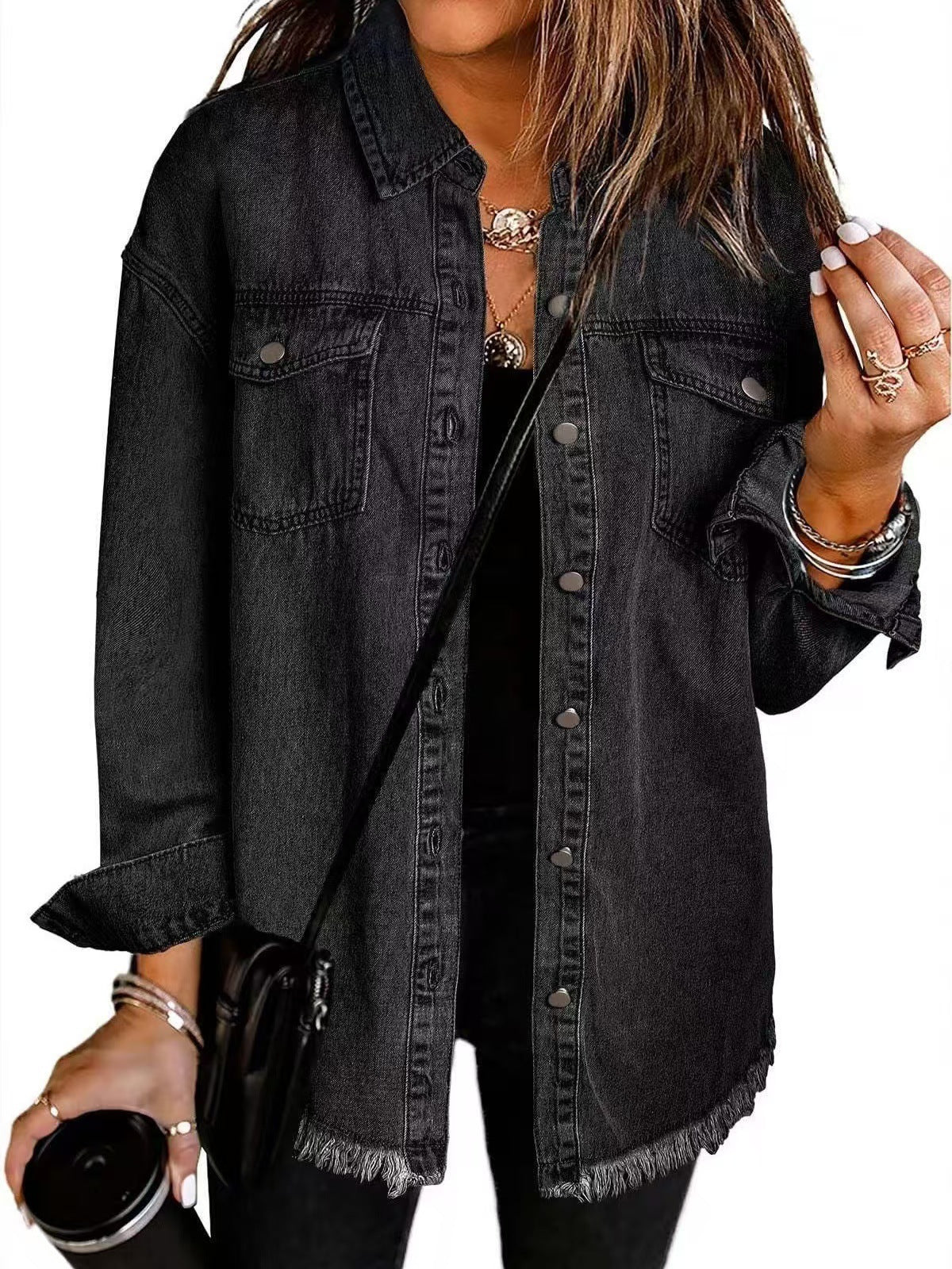 Dames Blouse Klassiek Denim Met Zakken Heather - Mode Vibes