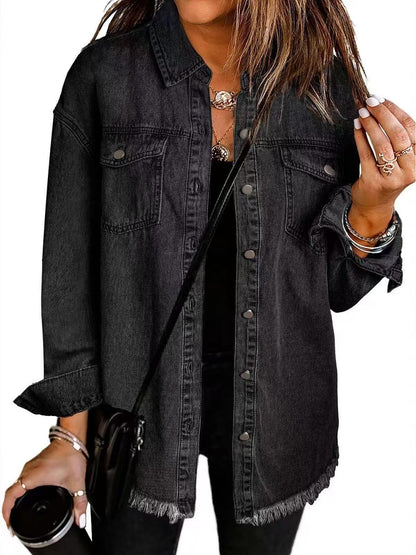 Dames Blouse Klassiek Denim Met Zakken Heather - Mode Vibes