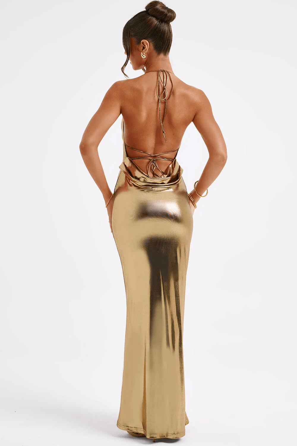 Maxi Jurk Metallic Lage Rug Zomerjurk