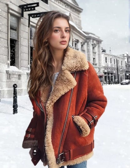 Dames Aviator Winterjas met Imitatiebont – Warme Jas met Gespen en Zachte Voering