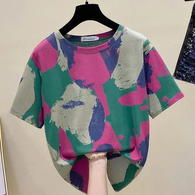 Tie Dye Print Vintage T-Shirt voor Vrouwen