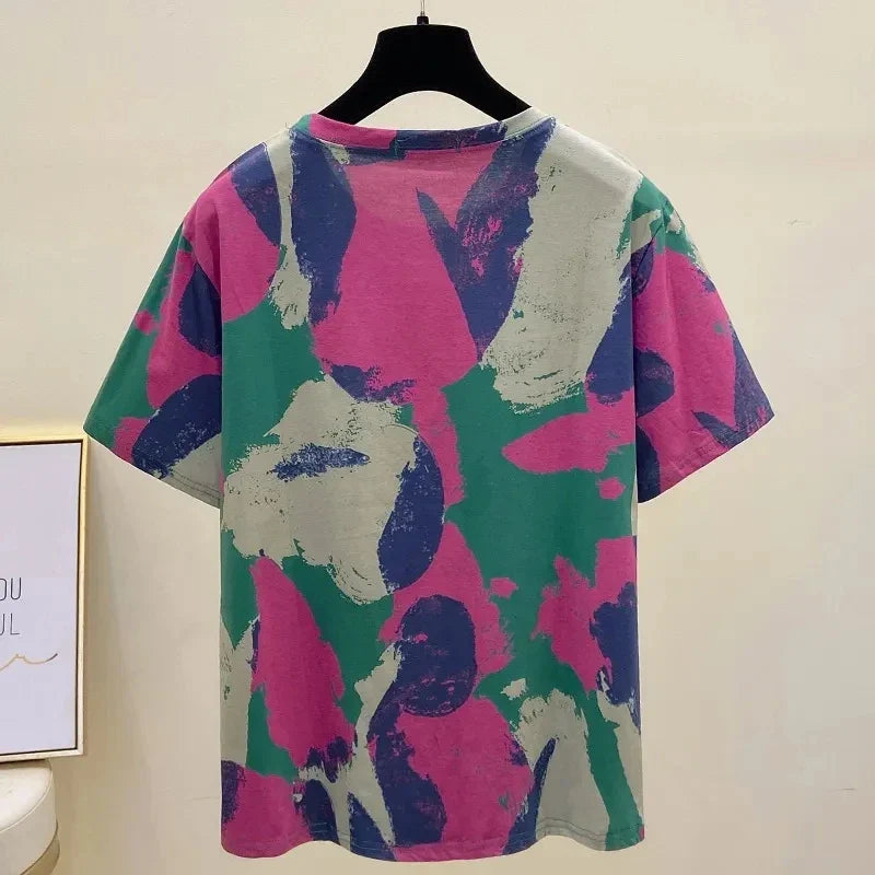 Tie Dye Print Vintage T-Shirt voor Vrouwen