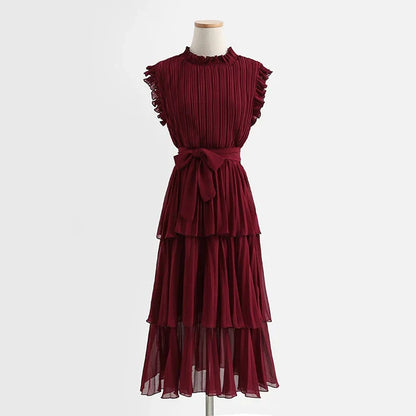 Tingfly Vrouwen Zomerjurk met Ruches en Stand Kraag